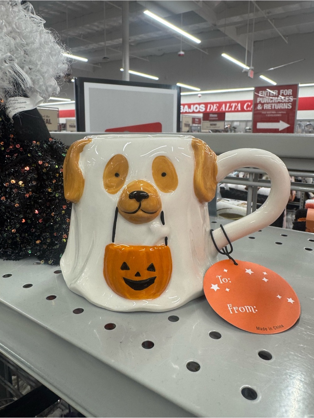 Festive White & Orange Halloween Dog Mug